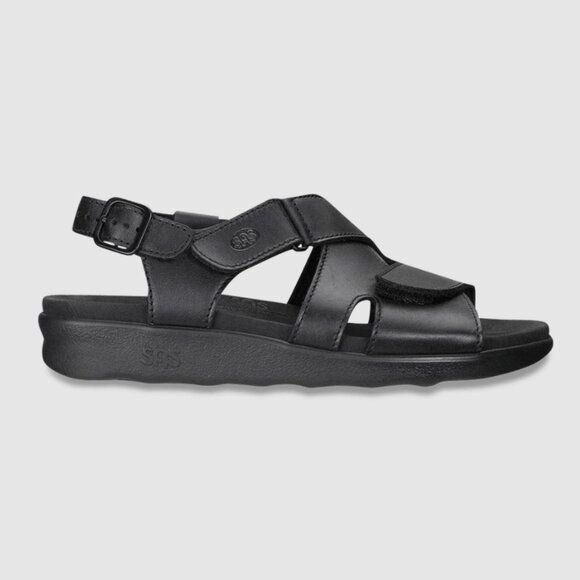 SAS Huggy All Day Black Sandals with Adjustable Straps and Cushioned Footbed - Picture 1 of 10